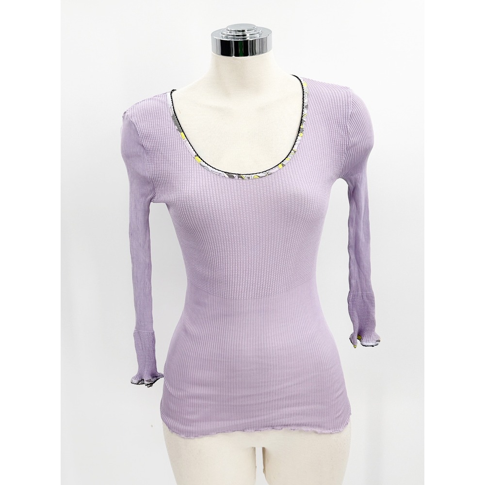 Emilio Pucci Vintage Lavender 100% Silk Knit Long Sleeve Top Made in Italy XS